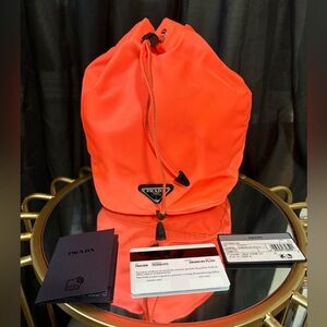 Prada 1NA369 Tessuto Re-Nylon drawstring pouch Arancio Fluo